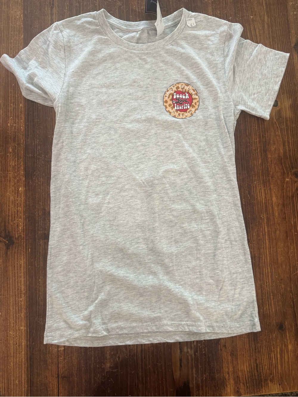 Simply Southern Light Gray Short Sleeve Tee with Teach Love Inspire Patch